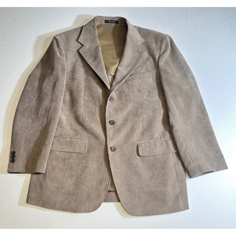 LaCrosse Mens Tan Corduroy 3-Button Blazer Sport Coat Jacket‎ Mesh Lining